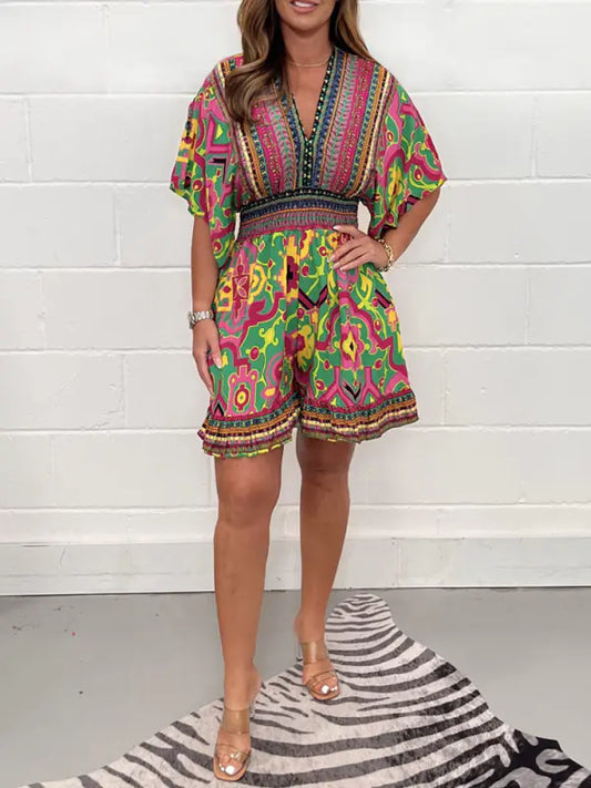 2023 Summer Women's Printed V-Neck Jumpsuit