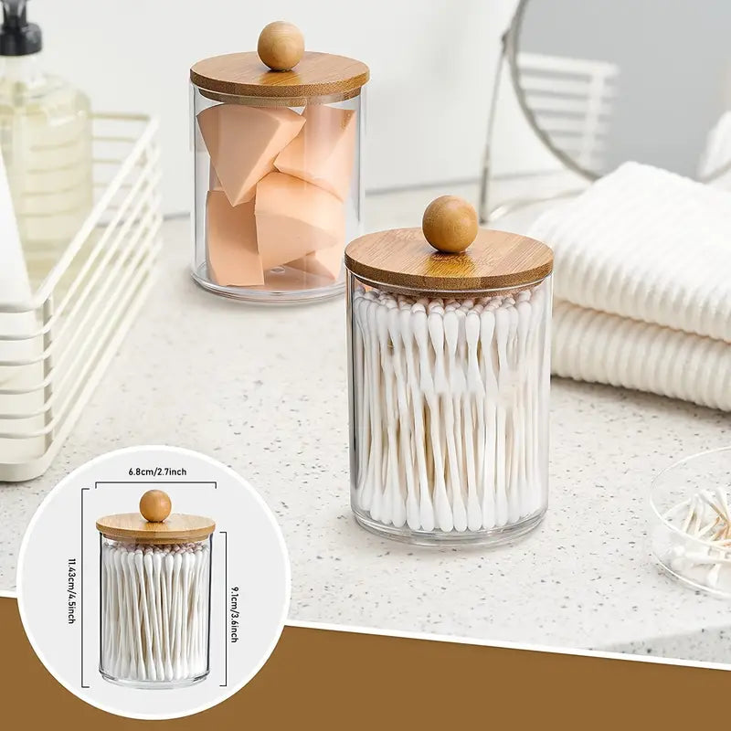 Bamboo Lids Apothecary Jars for Bathroom Storage Set