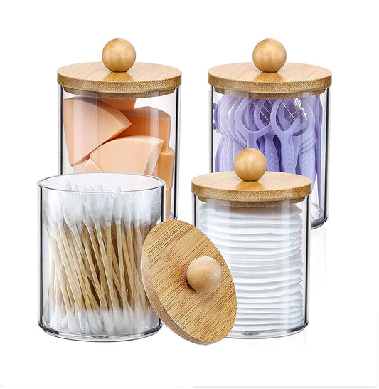 Bamboo Lids Apothecary Jars for Bathroom Storage Set