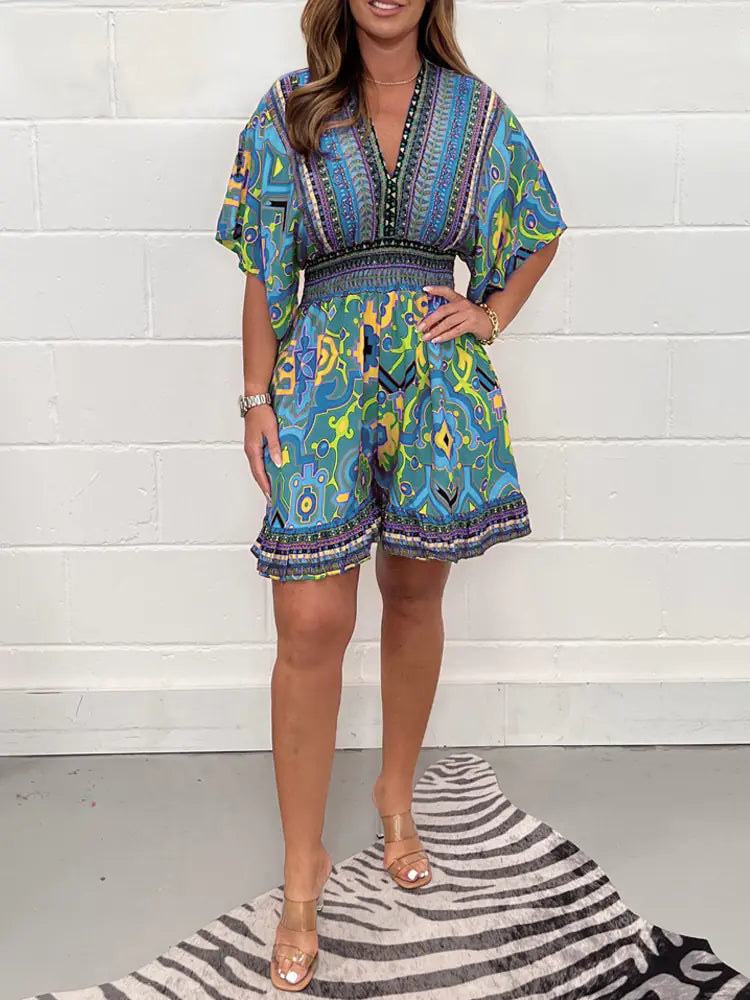 2023 Summer Women's Printed V-Neck Jumpsuit