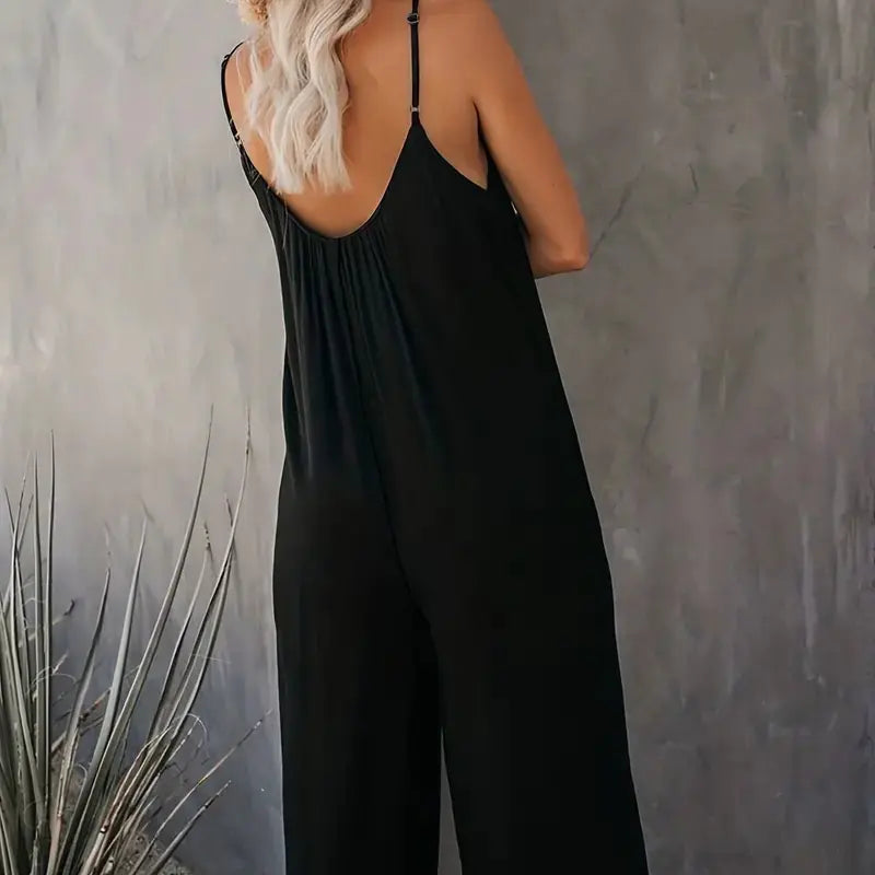 Boho Spaghetti Ruched Sleeveless Wide Leg Jumpsuit