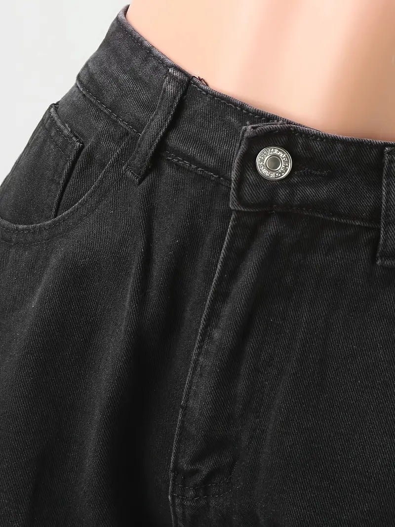 High Waist Ripped Straight Leg Women's Denim Jeans