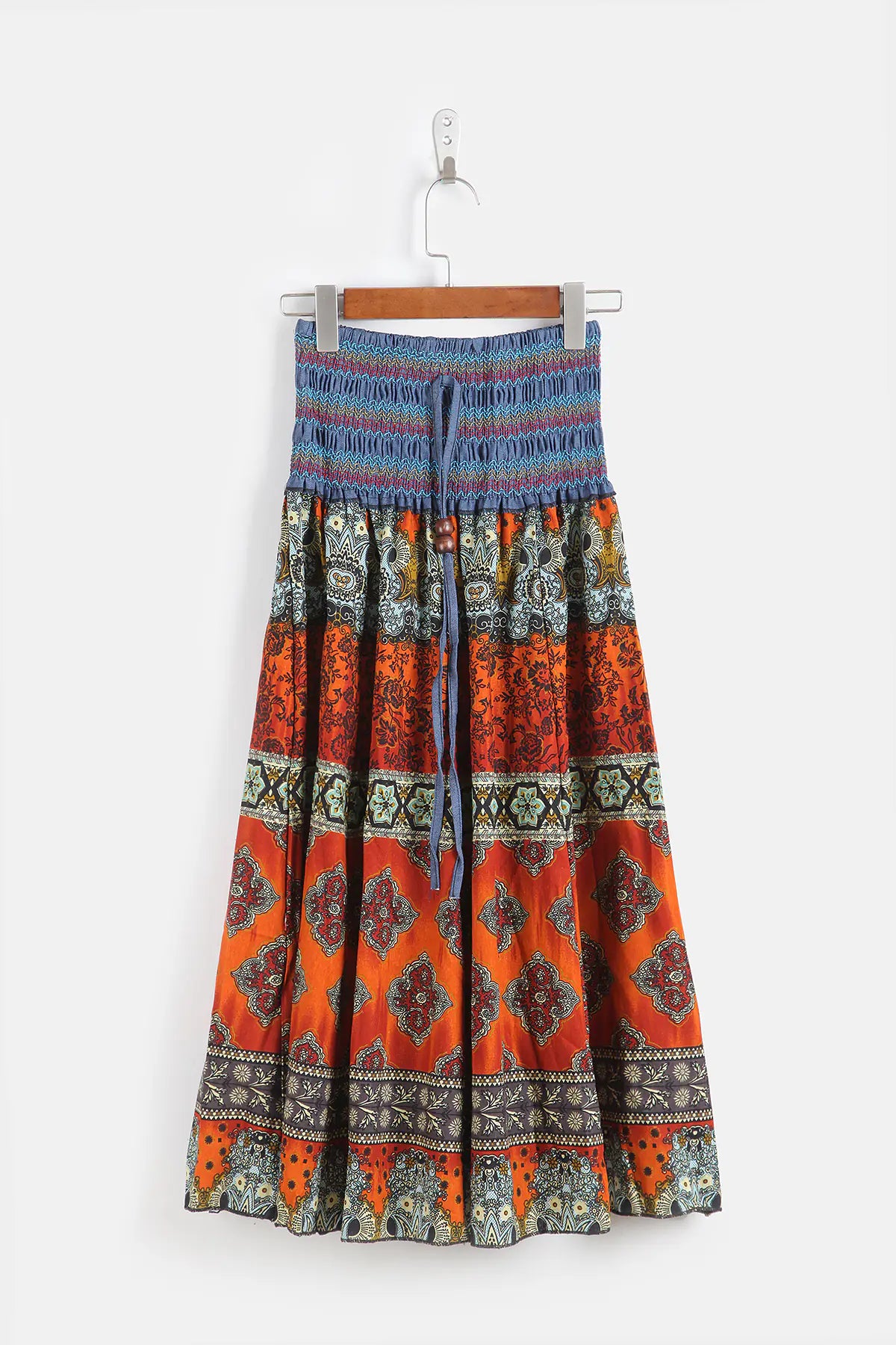 Bohemian Floral Cotton Linen Maxi Skirt Dress